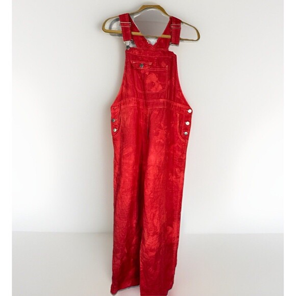 Vintage Chadwicks Overalls Linen Cropped Red Mineral Wash 25.5" inseam Women 10P - Picture 1 of 11